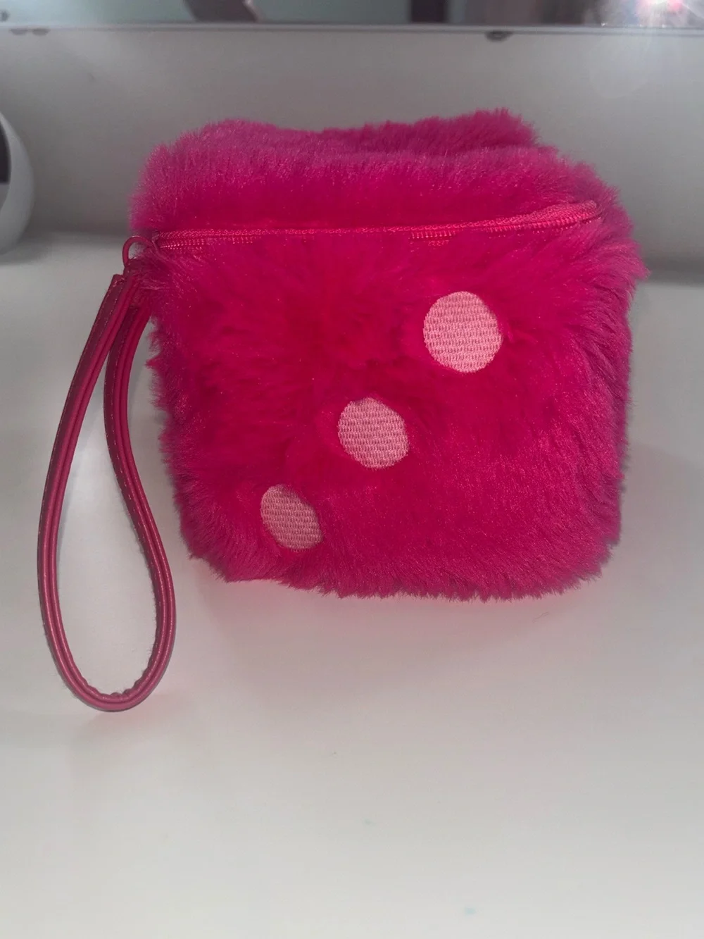 Benefit Cosmetics Rollin’ with Benetint Faux Fur Makeup Bag Wristlet – Empty
